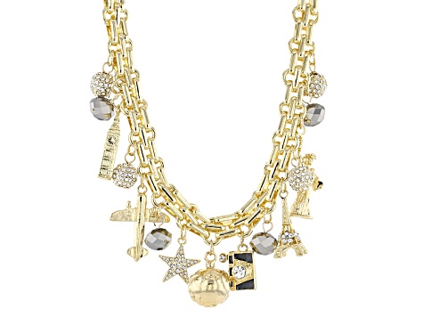 White Crystal Gold Tone Travel Charm Necklace - OPJ1137N | JTV.com