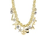 White Crystal Gold Tone Travel Charm Necklace
