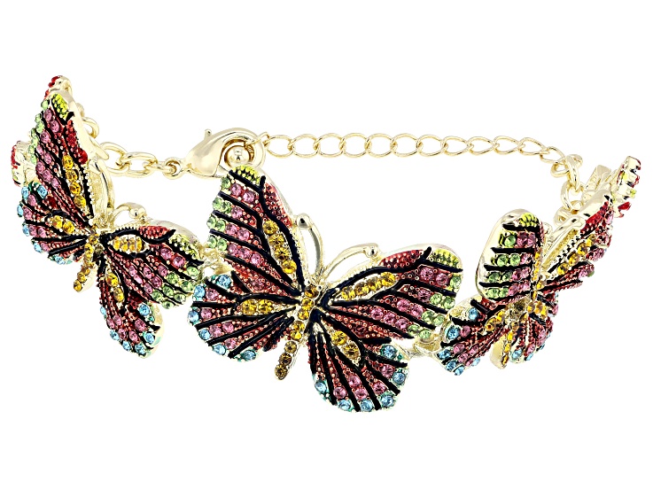 Gold Tone Butterfly Bracelet Watch with Blue & Red Accents Amazon.com: Women main image 2