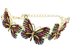 Multicolor Crystal Gold Tone Butterfly Bracelet
