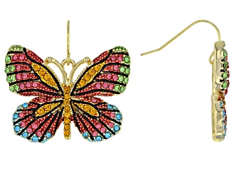 Multicolor Crystal Gold Tone Butterfly Dangle Earrings