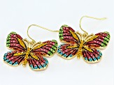 Multicolor Crystal Gold Tone Butterfly Dangle Earrings
