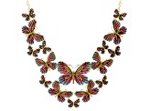 Multicolor Crystal Gold Tone Butterfly Statement Necklace