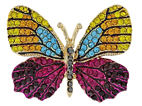 Multicolor Crystal Gold Tone Butterfly Brooch Set Of 2 - OPJ1173 | JTV.com