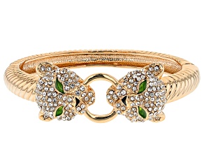 White Crystal Multicolor Enamel Gold Tone Jaguar Bracelet