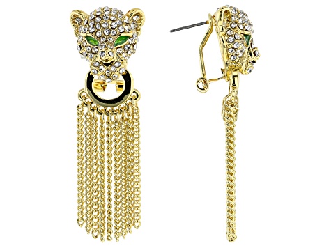 Multicolor Crystal Gold Tone Jaguar Dangle Earrings