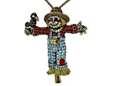 Multicolor Crystal Yellow Enamel Antiqued Gold Tone Scarecrow Pin/Pendant With Chain