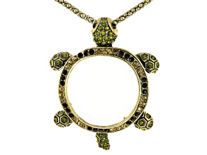 Multicolor Crystal Antiqued Gold Tone Turtle Magnifying Glass Necklace