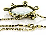 Multicolor Crystal Antiqued Gold Tone Turtle Magnifying Glass Necklace