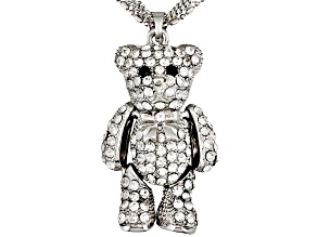 Crystal Silver Tone Teddy Bear Pendant