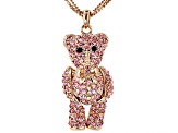 Pink Crystal Rose Tone Teddy Bear Pendant With Chain