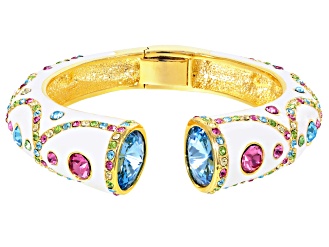 Multicolor Crystal Gold Tone Bangle Cuff