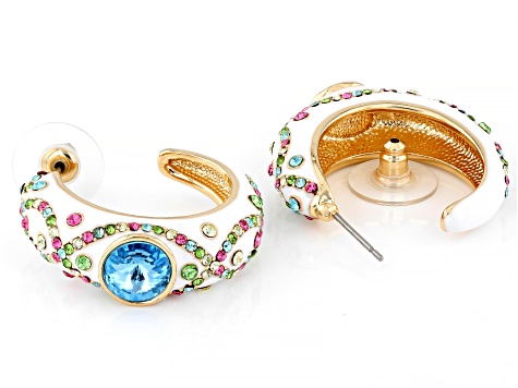 Multicolor Crystal White Enamel Gold Tone J Hoop Earrings - OPJ556E ...