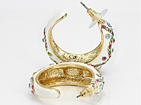 Multicolor Crystal White Enamel Gold Tone J Hoop Earrings