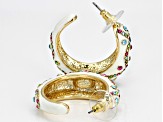 Multicolor Crystal White Enamel Gold Tone J Hoop Earrings