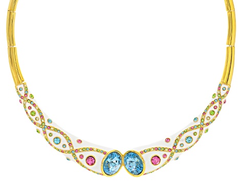 Multicolor Crystal White Enamel Gold Tone Necklace