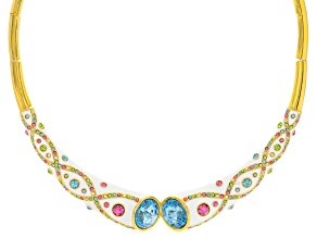 Multicolor Crystal White Enamel Gold Tone Necklace