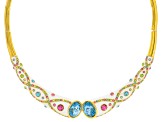 Multicolor Crystal White Enamel Gold Tone Necklace - OPJ556N