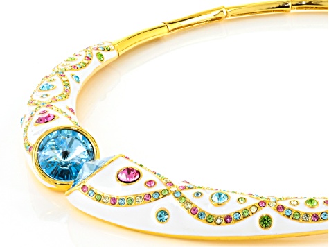 Multicolor Crystal White Enamel Gold Tone Necklace - OPJ556N
