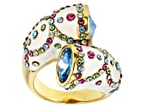 Multicolor Crystal Gold Tone Bypass Ring