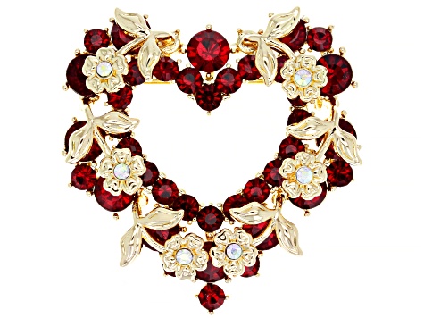 Red And Iridescent Crystal Heart Brooch.