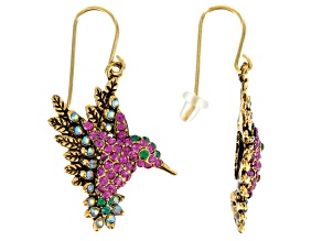 Multicolor Crystal Antiqued Gold Tone Hummingbird Earrings