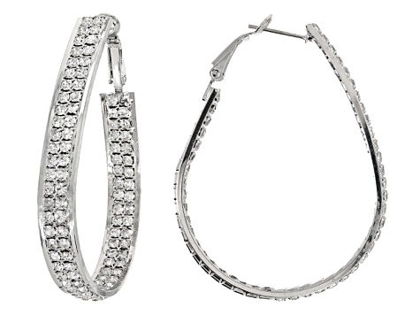 White Crystal Silver Tone Hoop Earrings - OPJ627W | JTV.com