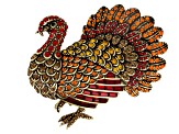 Antique Bronze Tone Multicolor Crystal Turkey Brooch