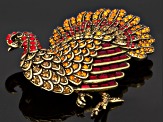 Antique Bronze Tone Multicolor Crystal Turkey Brooch