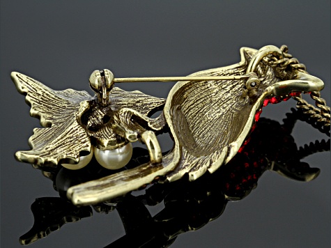 Antique Bronze Tone Multicolor Crystal Pearl Simulant Cardinal