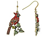 Multicolor Crystal Pearl Simulant Antiqued Gold Tone Cardinal Earrings