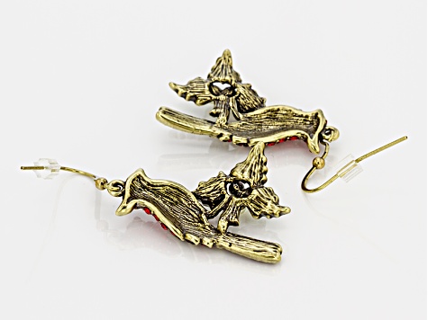 Multicolor Crystal Pearl Simulant Antiqued Gold Tone Cardinal Earrings