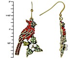 Multicolor Crystal Pearl Simulant Antiqued Gold Tone Cardinal Earrings