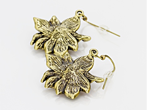Multicolor Crystal Pearl Simulant Antiqued Gold Tone Poinsettia Earrings