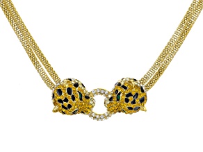 Multicolor Crystal Black Enamel Gold Tone Jaguar Necklace