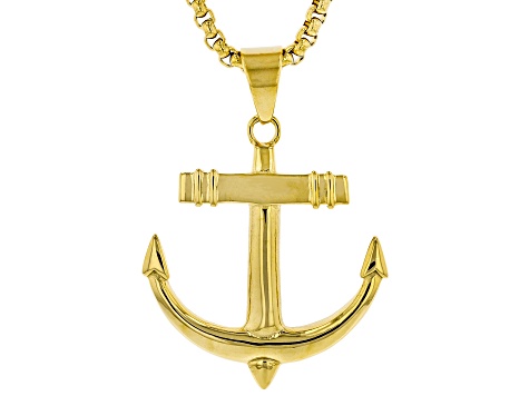 Gold Tone Men's Anchor Pendant With 27.5" Chain