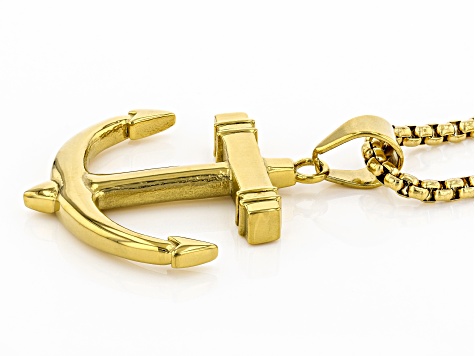 Gold Tone Men's Anchor Pendant With 27.5" Chain