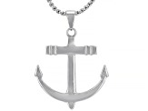 Silver Tone Mens Anchor Pendant With 27.5" Chain
