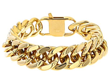 8mm Gold-Tone Stainless Steel Curb Chain Bracelet, In stock!