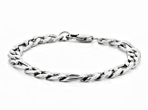 Silver Tone Curb And Oval Link Mens Chain Bracelet