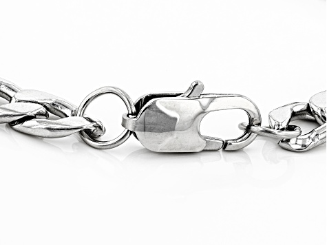 Silver Tone Curb And Oval Link Mens Chain Bracelet