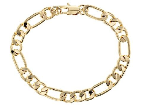 Gold Tone Curb And Oval Link Mens Chain Bracelet