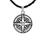 Silver Tone Mens 18" Compass Necklace With Leather Cord