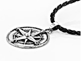 Silver Tone Mens 18" Compass Necklace With Leather Cord