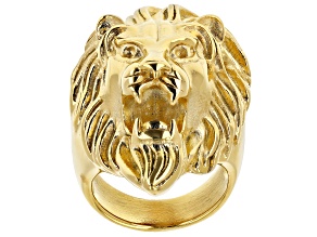 Gold Tone Mens Lion Ring