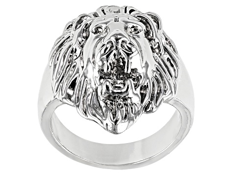 Silver Tone Mens Lion Ring