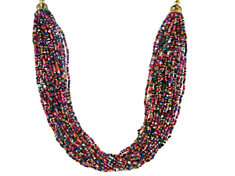 Gold Tone And Multicolor Bead Multi-Row Necklace