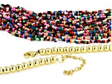 Gold Tone And Multicolor Bead Multi-Row Necklace