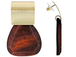 Gold Tone And Wood Geometric Dangle Earrings