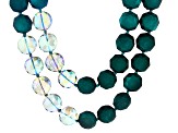 Green Bead Gold Tone And Imitation Leather Asymmetrical Double Strand Necklace